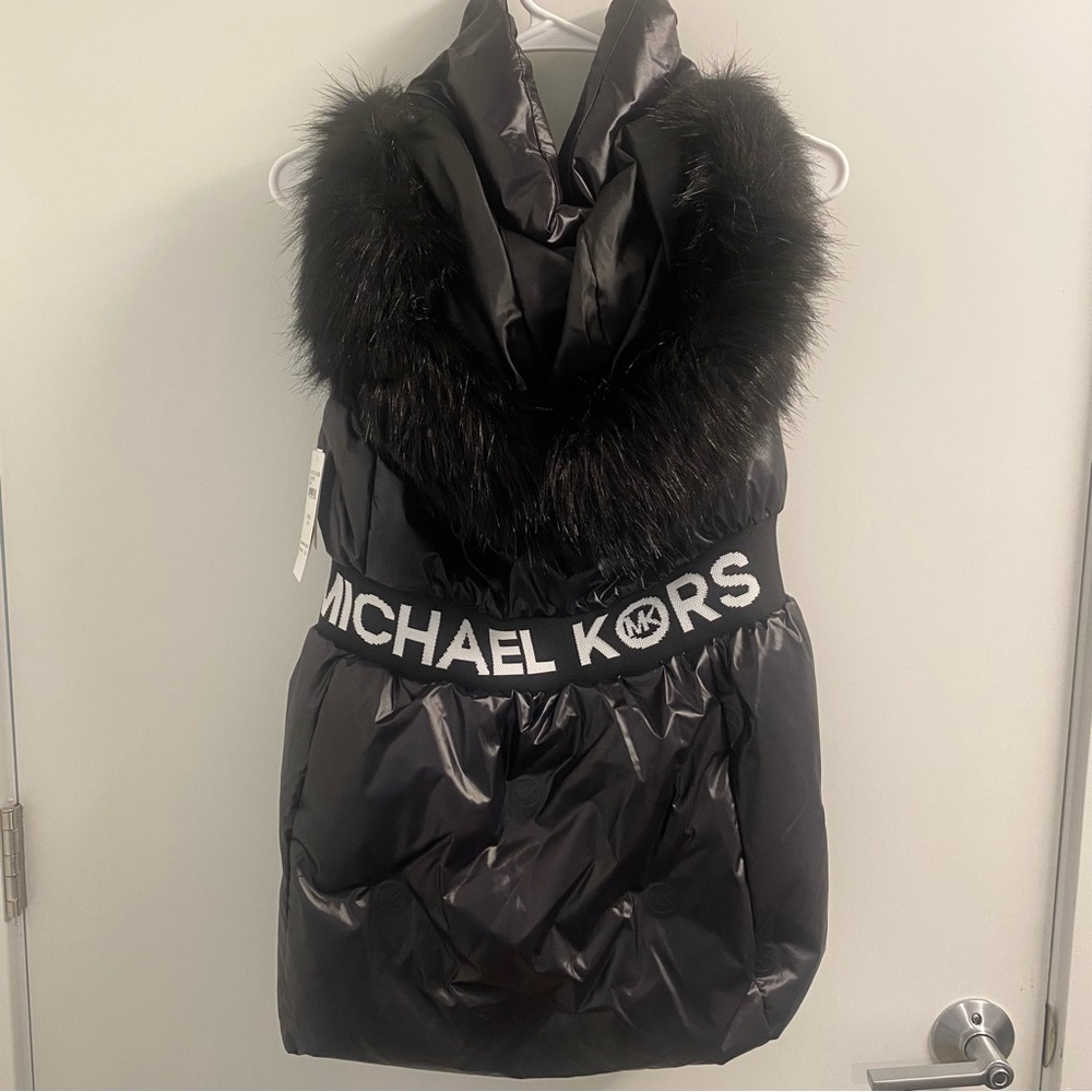 Michael Kors Chrome Black Puffer Vest Winter Luxury Cozy Fur Vest XS Designer